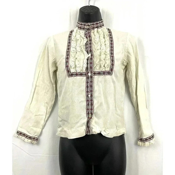 VTG Lord & Taylor Beige Tunic Top Embroidered Trim Long Sleeve SMALL - Picture 7 of 13